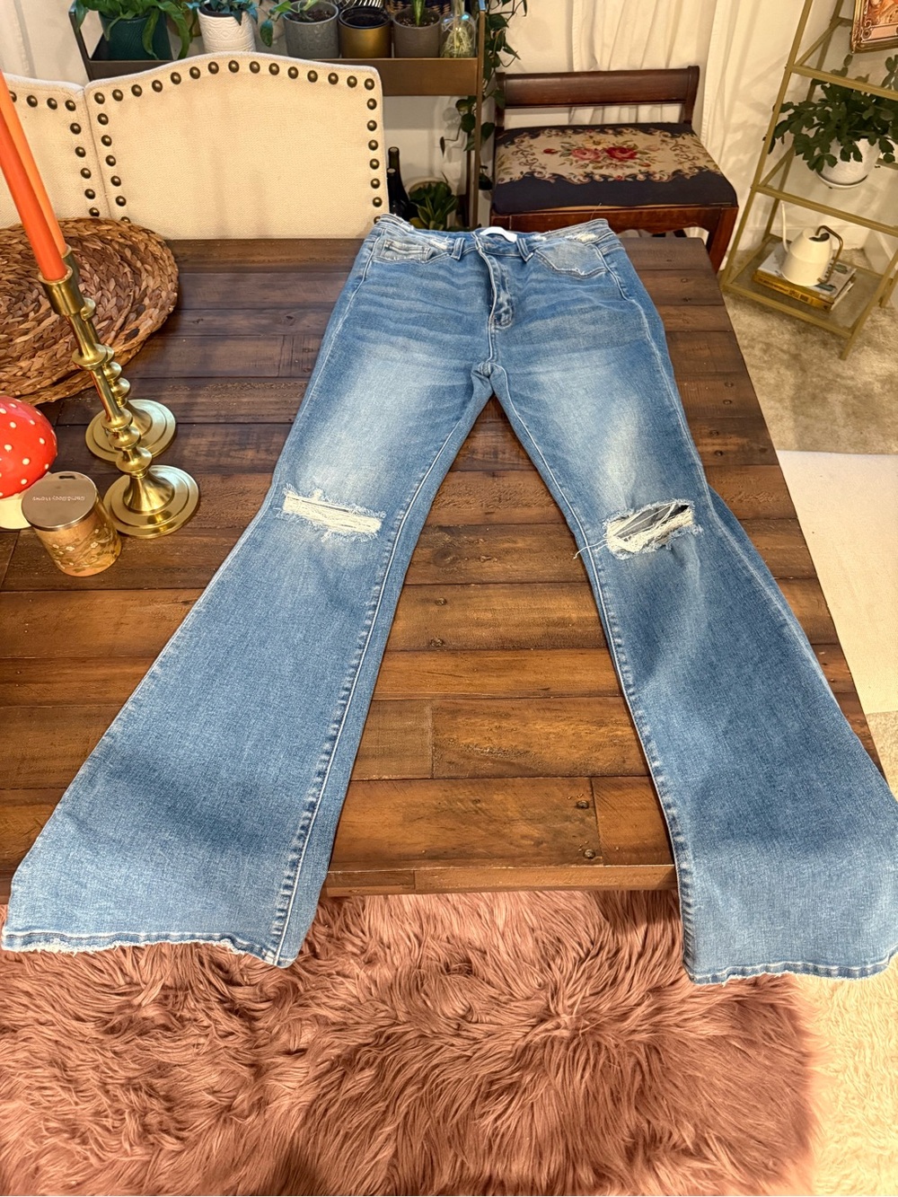 High-Rise Light Blue Distressed Flare Jeans for Women